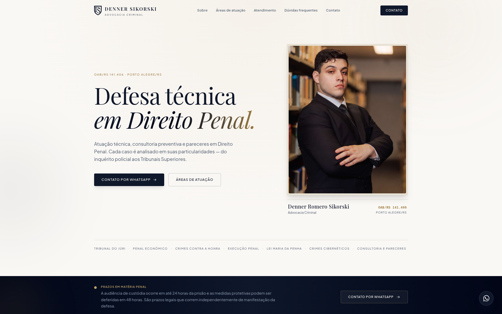 Captura de tela do site Denner Sikorski — Advocacia Criminal